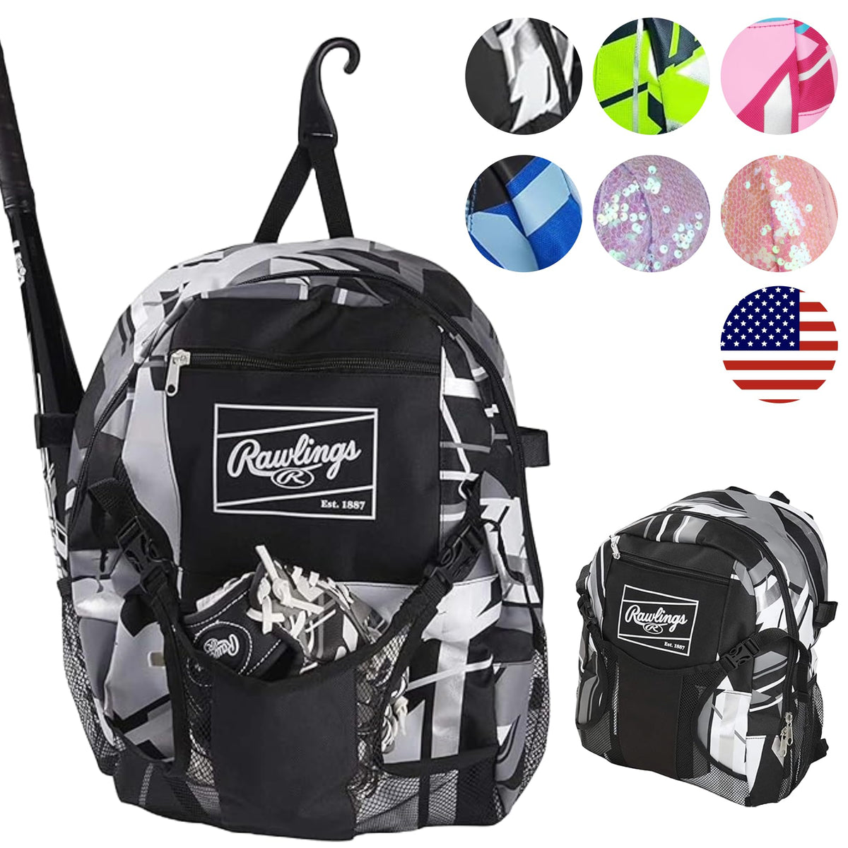 Rawlings | REMIX Backpack Equipment Bag | T-Ball & Youth Baseball / Softball | Black