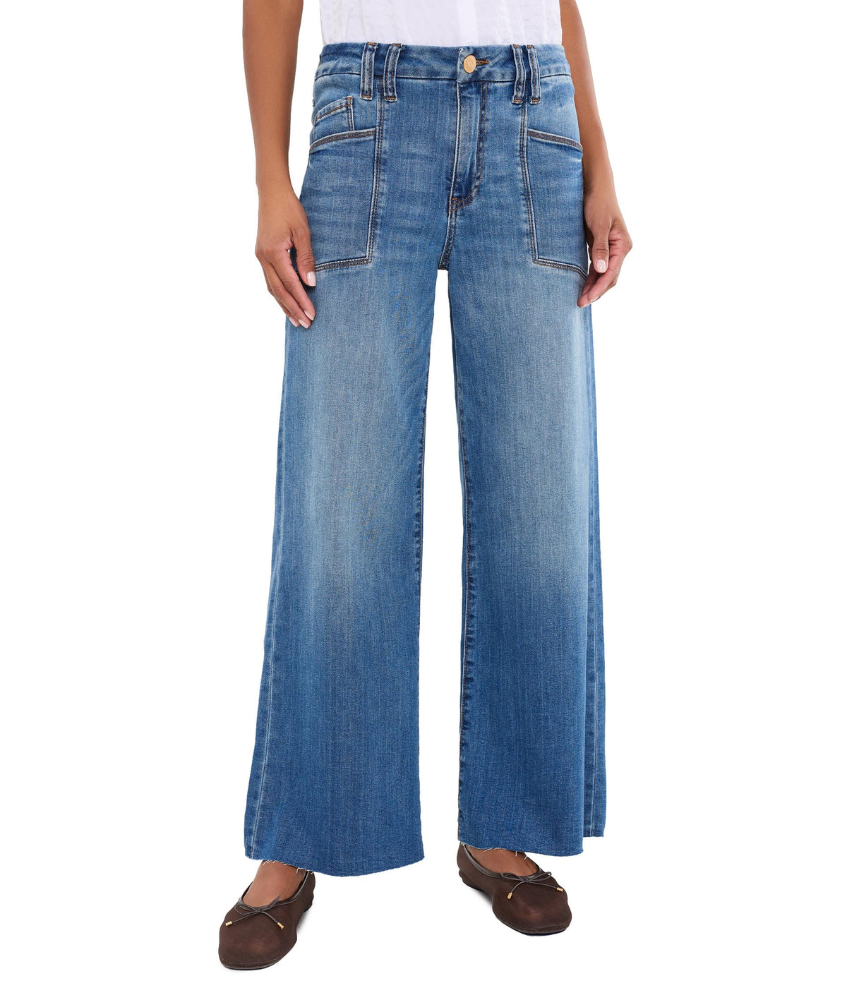 KUT from the Kloth, Women's, Meg High-Rise Wide Leg Front Pockets Inset-Raw Hem, Adorably, 8, Inseam: 29