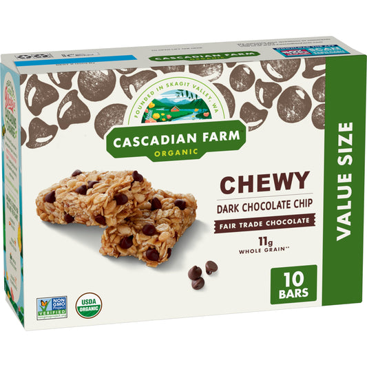 Cascadian Farm Organic Chewy Granola Bars, Dark Chocolate Chip, Value Size, 10 Bars, 12.3 oz