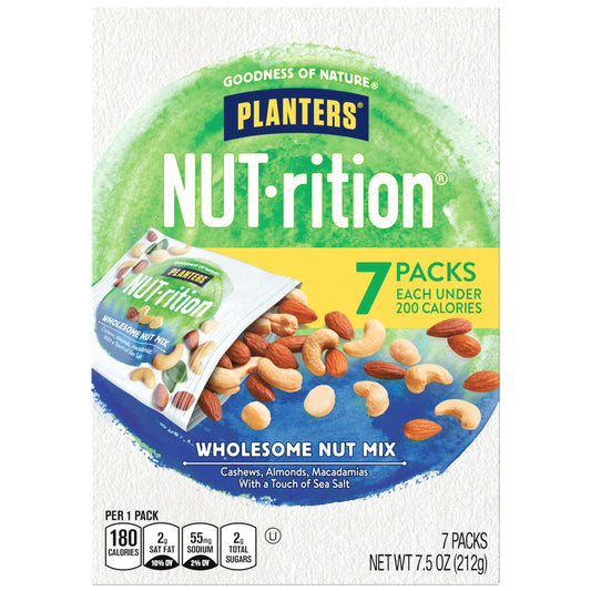 PLANTERS NUT-rition Wholesome Nut Mix, 7.5 oz Box (Contains 7 Individual Pouches) - Cashews, Almonds and Macadamias Snack Mix - No Artificial Flavors, No Artificial Colors, No Preservatives - Kosher