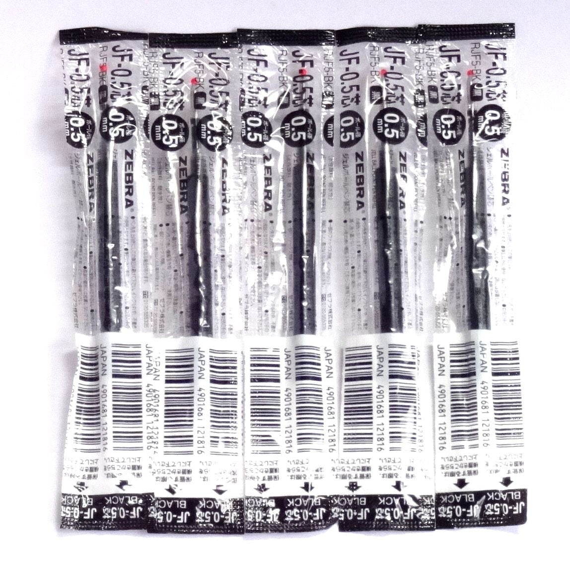ZEBRA Gel Ink Pen Refill, 0.5mm, Black, 5/Pack (Japan Import)
