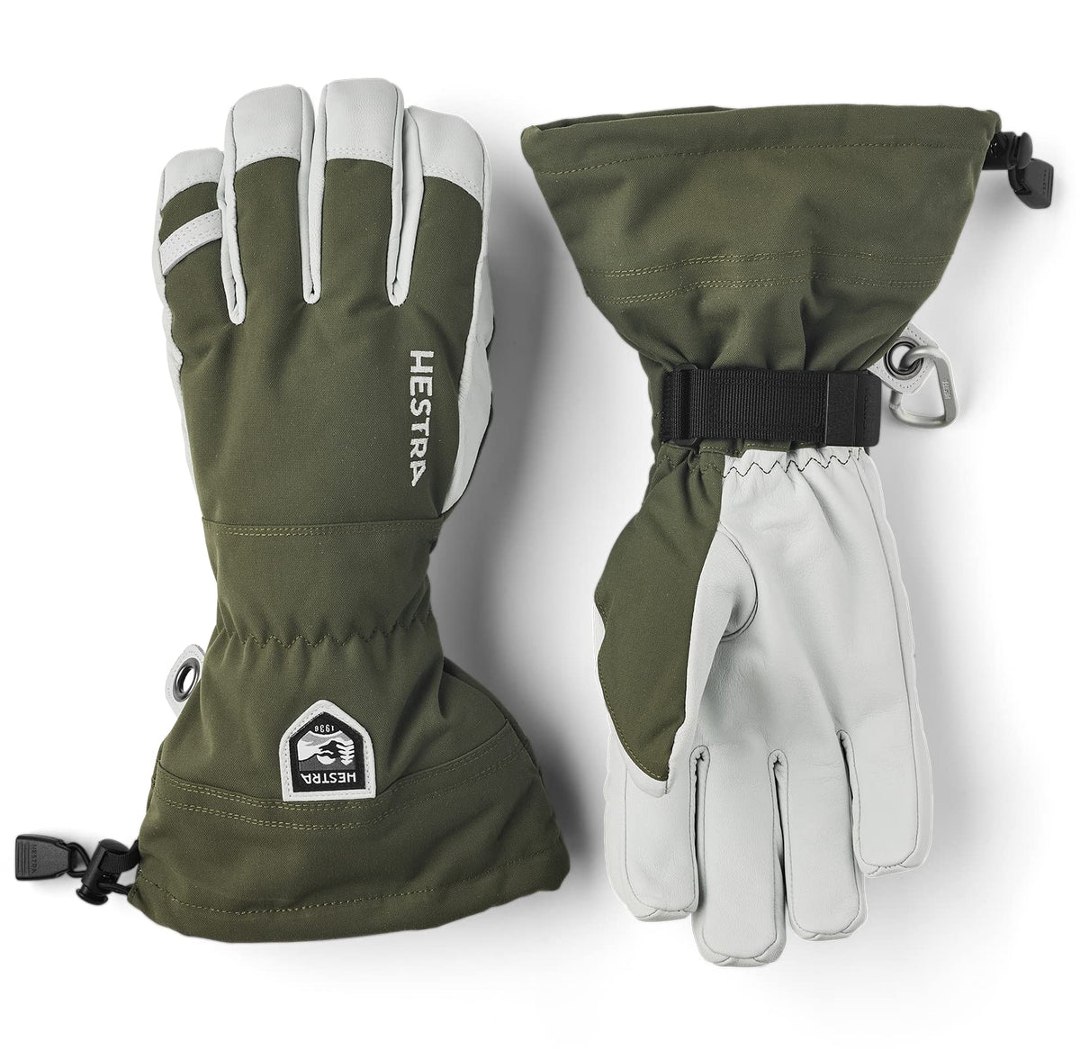 Hestra Unisex Army Leather Heli Ski Glove, 5-Finger Snow Glove for Skiing & Snowboarding for Men & Women - Olive - 8