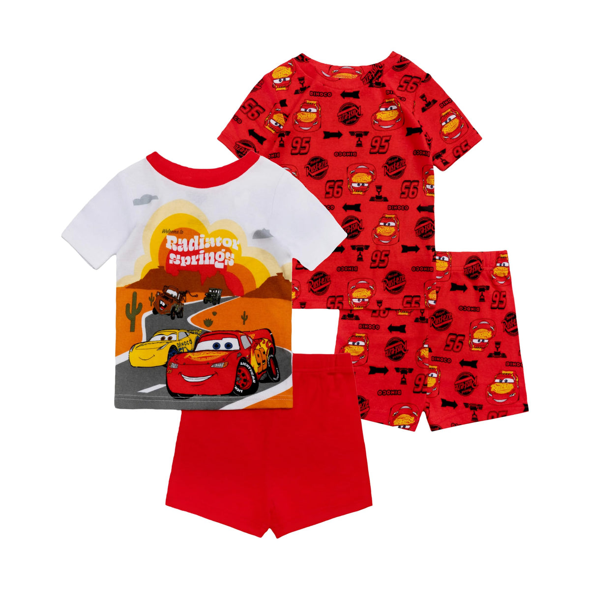 Disney Boys' 4-Piece Snug-fit Cotton Pajama Set, Soft & Cute for Kids, SUNSET CARS, 2T
