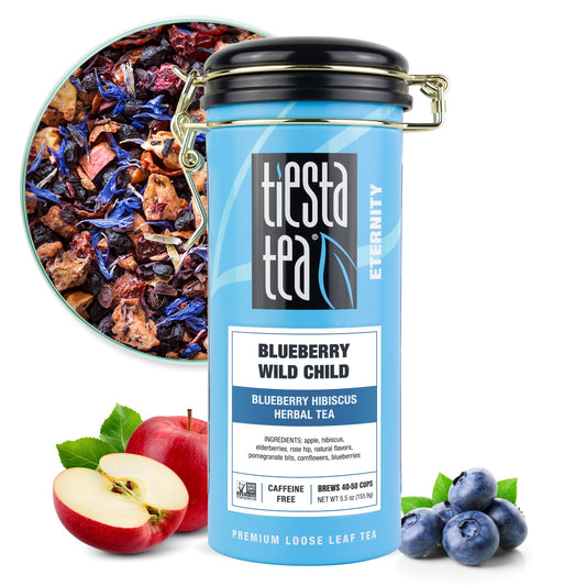 Tiesta Tea Blueberry Wild Child, Mother's Day Loose Leaf, Blueberry Hibiscus Herbal Tea, Premium Non-Caffeinated Blend, Make Hot or Iced, Brews Up to 50 Cups, 5.5 Ounce Refillable Tin