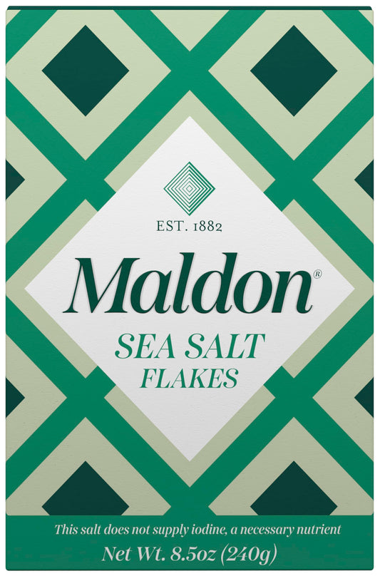 Maldon Salt, Sea Salt Flakes, 8.5 oz (240 g), Kosher, Natural, Unique Gourmet Pyramid Shaped Salt Flakes, Perfect for a Wide Range of Dishes, Hand-Harvested for Four Generations (Packaging May vary)