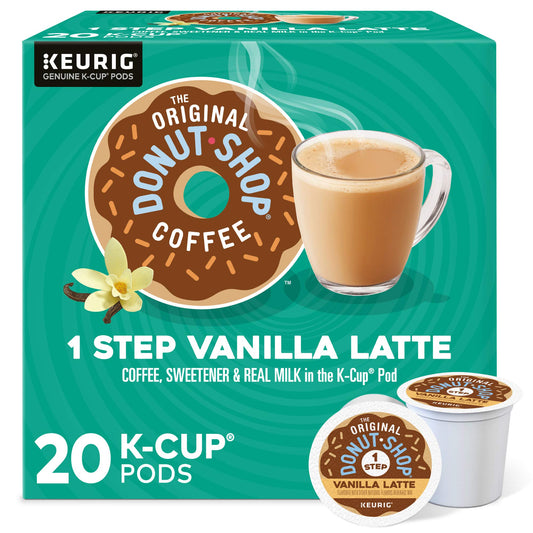 The Original Donut Shop Vanilla One-Step Latte, Single Serve Coffee K-Cup Pod, Flavored Coffee, 20 Count