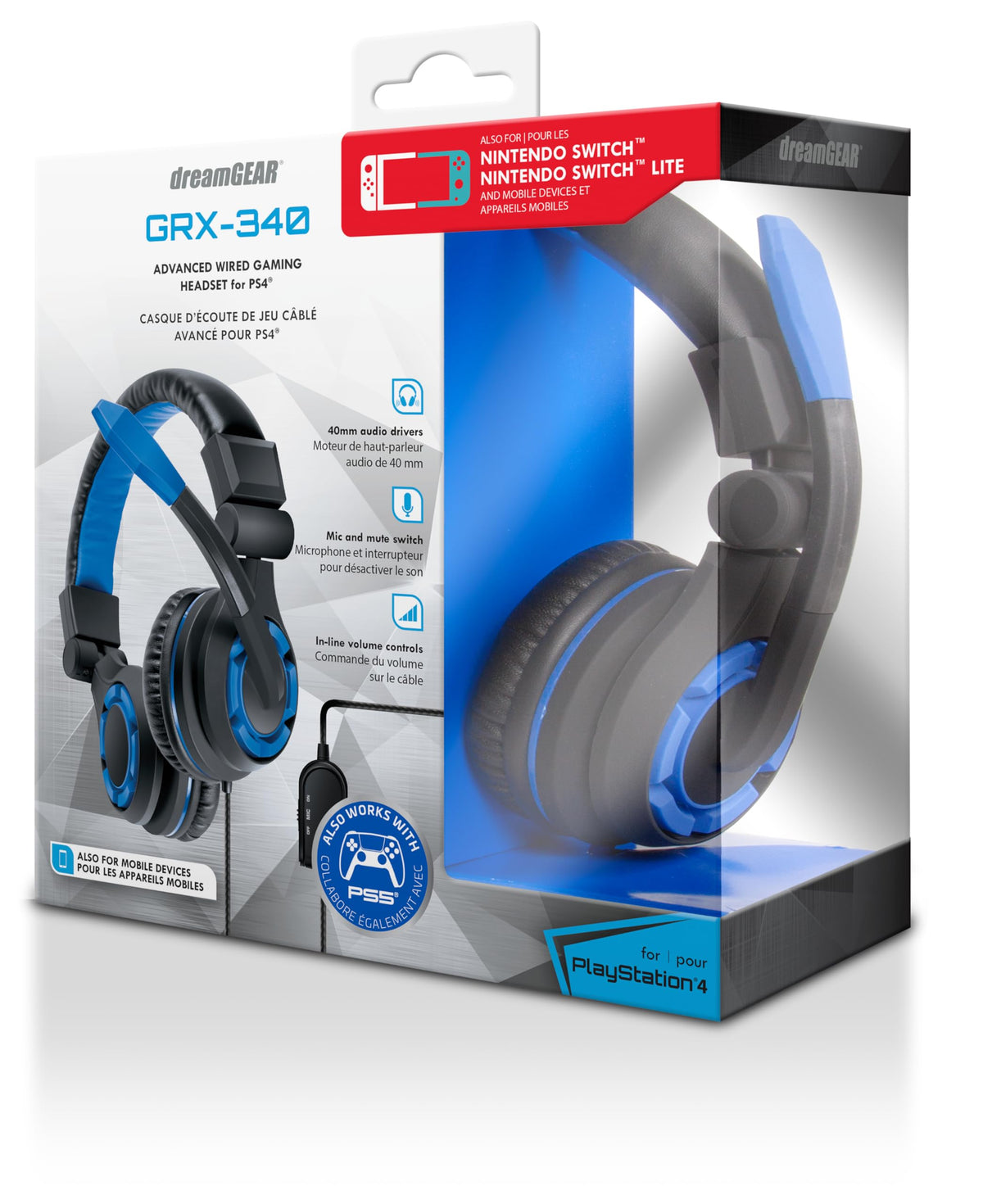dreamGEAR Grx-340 High Performance, Wired Stereo Gaming Headset for PS5/PS4: 40mm Drivers, Compatible with Xbox One/Series X and S/Switch