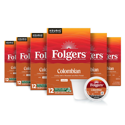 Folgers Colombian Medium Roast Coffee, 72 Keurig K-Cup Pods