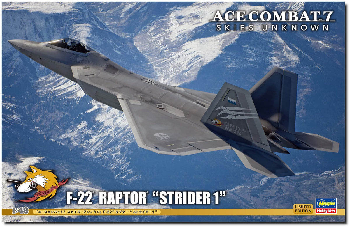 Hasegawa SP558 1/48 Ace Combat 7 Skies Unknwon, F-22 Raptor Strider 1 Model Kit, Multi-Colour