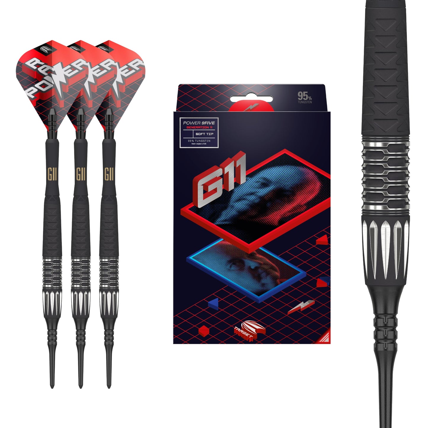 Target Darts Phil Taylor Gen 11 Power 9-Five Soft Tip Darts, 95% Tungsten Raw Power G11, 18G | Generation 11 Phil Taylor Darts, Player Edition Dart Set with Pixel Tips, Electronic Soft Tip Darts