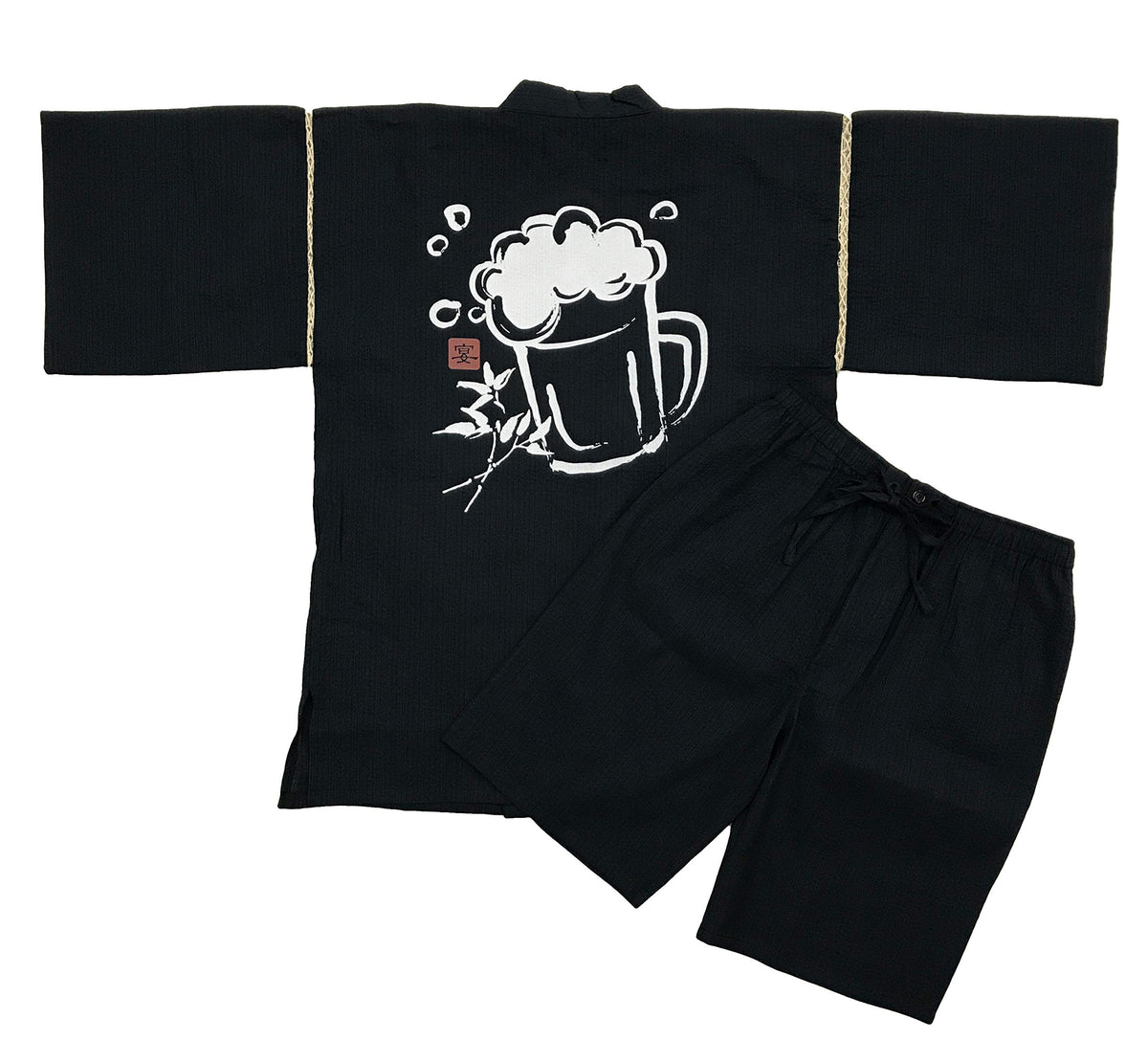 Edoten Japan 100% Cotton Jimbei Original Printing Beer Party Navy M