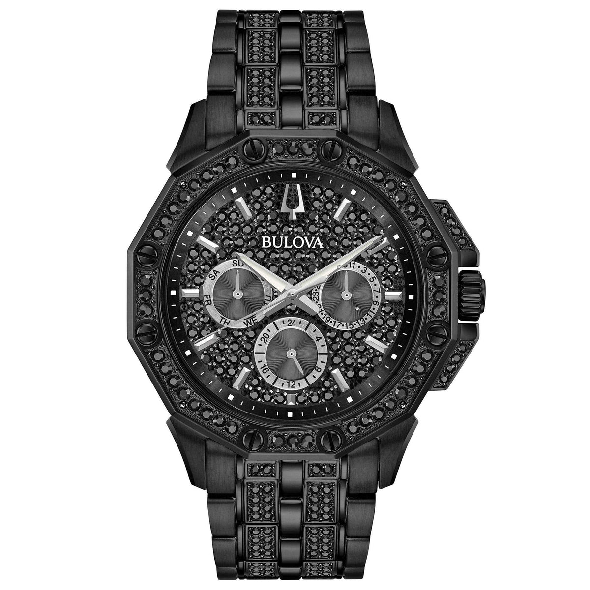 Bulova Men's Crystals Octava Black Ion Plated Stainless Steel 6-Hand Multi-Function Quartz Watch Style: 98C134