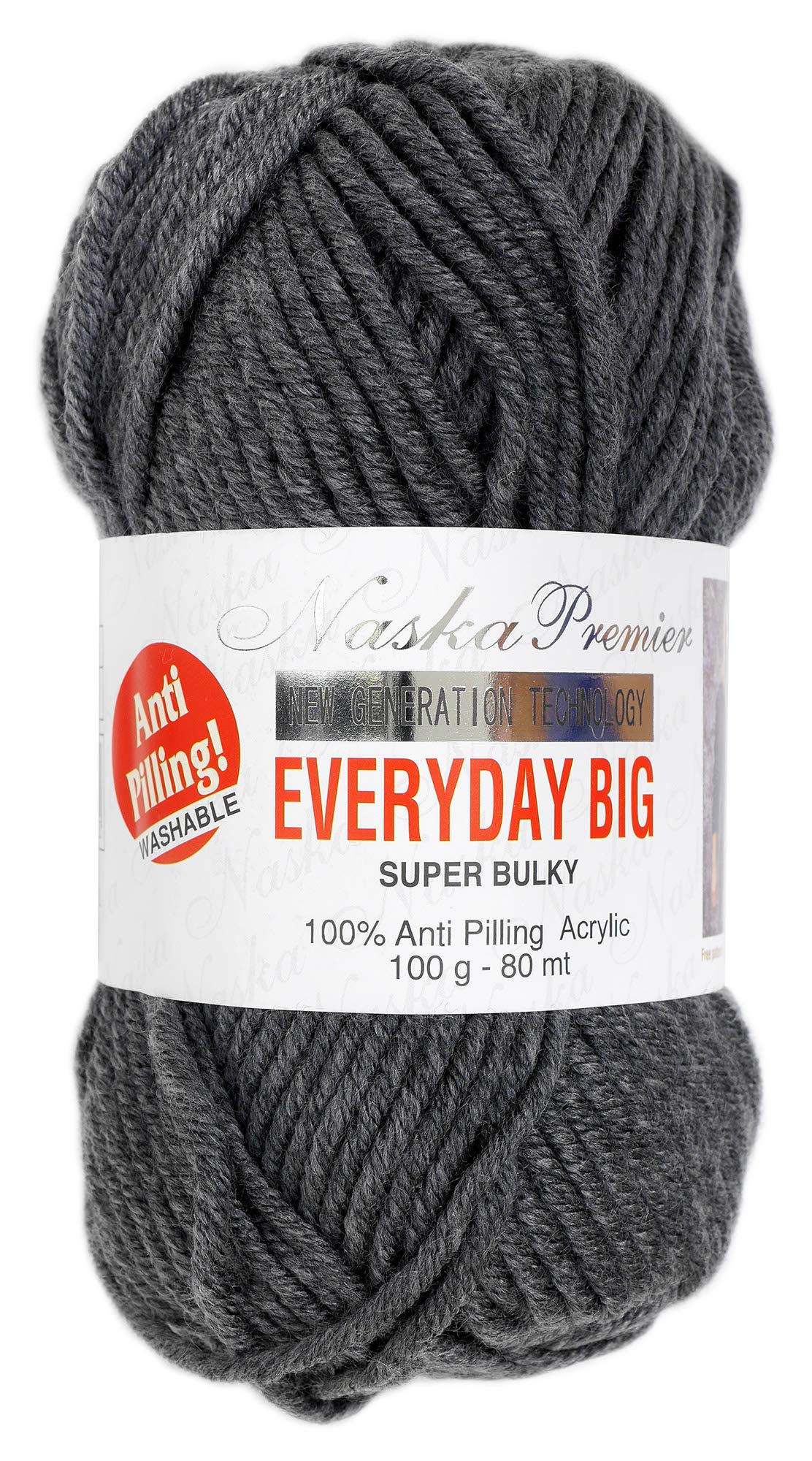 Naska Premier Everyday Big Knitting Yarn Chunky Col. 811 Gray G Approximately/80 m 5 Ball Set N – 69