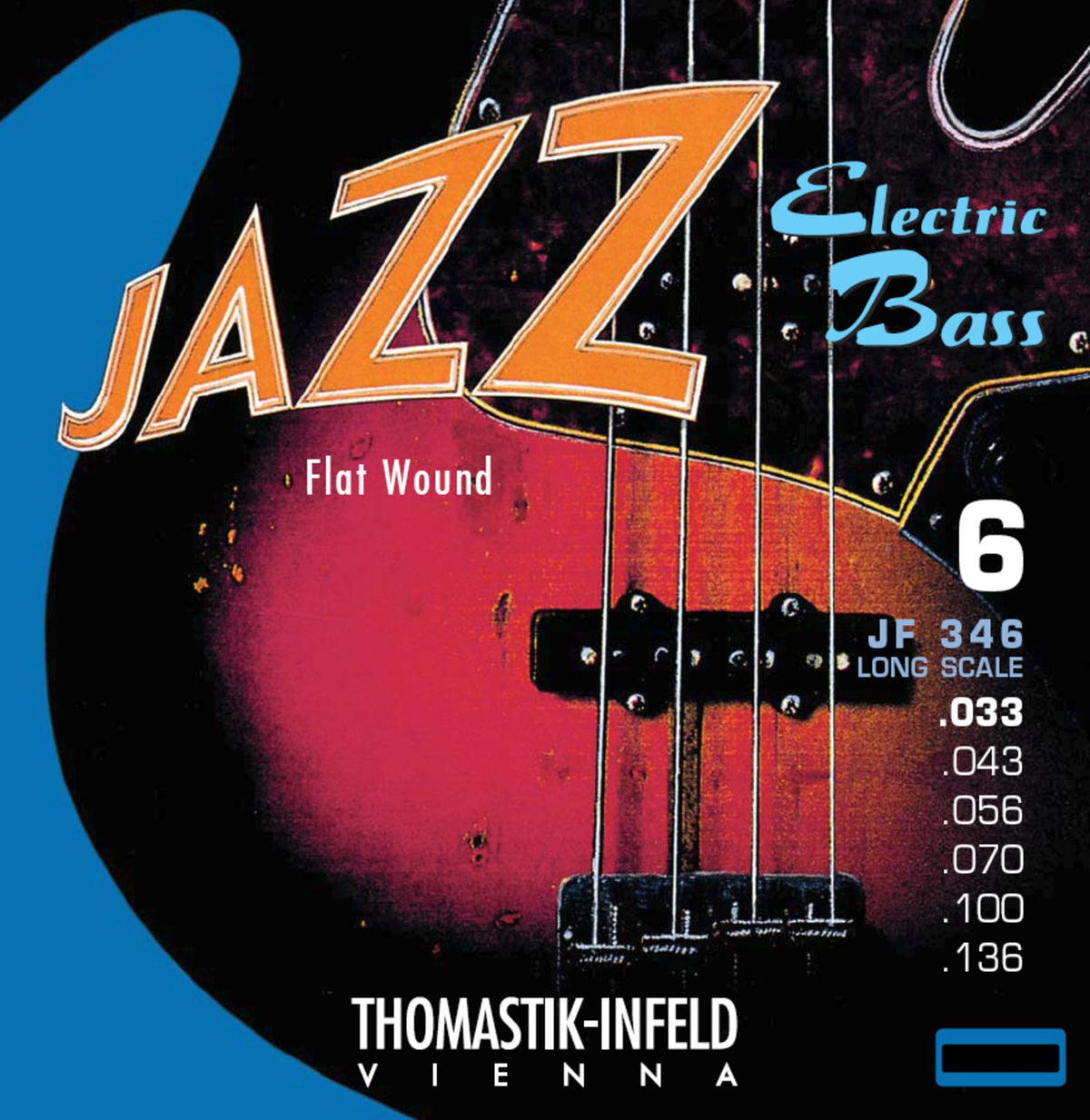 Thomastik-Infeld JF346 Bass Guitar Strings: Jazz Flat Wounds 6-String Long Scale Set; Pure Nickel Flats C, G, D, A, E, B Set