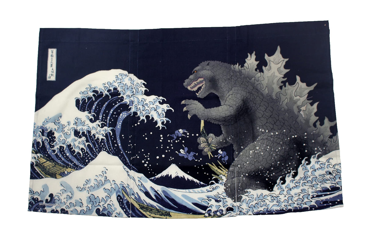 Godzilla Ukiyoe Noren|Japanese Curtain Doorway Home Decor Made in Japan Navy blue