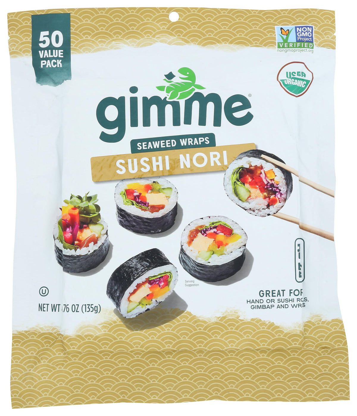 Gimme Seaweed Sushi Nori Premium Organic Roasted Seaweed 50 Sheets in Resealable Container, Keto, Vegan, Gluten-Free, Restaurant-style Sushi Nori Sheets 50 Count (Pack of 1)