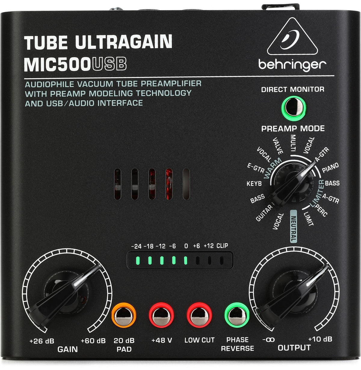 Behringer TUBE ULTRAGAIN MIC500USB Audiophile Vacuum Tube Preamplifier with Preamp Modeling Technology and USB/Audio Interface