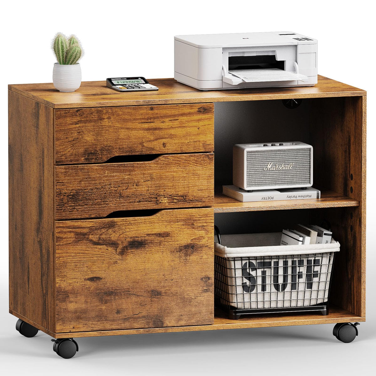 DUMOS File Cabinet with 3 Drawers, Wood Under Desk Storage Printer Stand