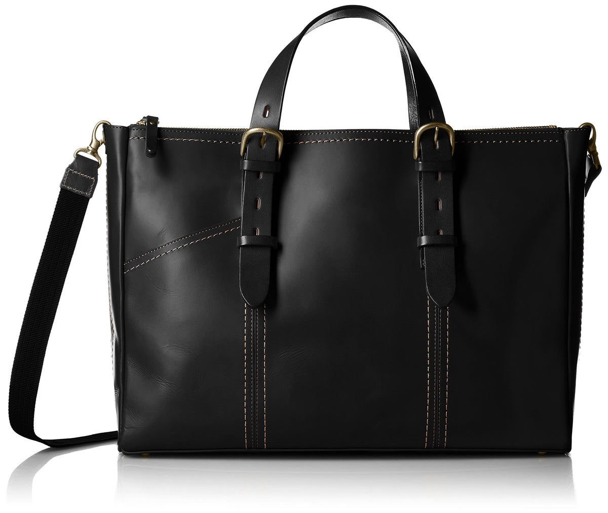 BAGEX 23-0573 BK All-Leather Business Tote, Freestanding Bag, Can Store 10 Inch Tablets, Made in Japan, Shoulder Strap Included, Black