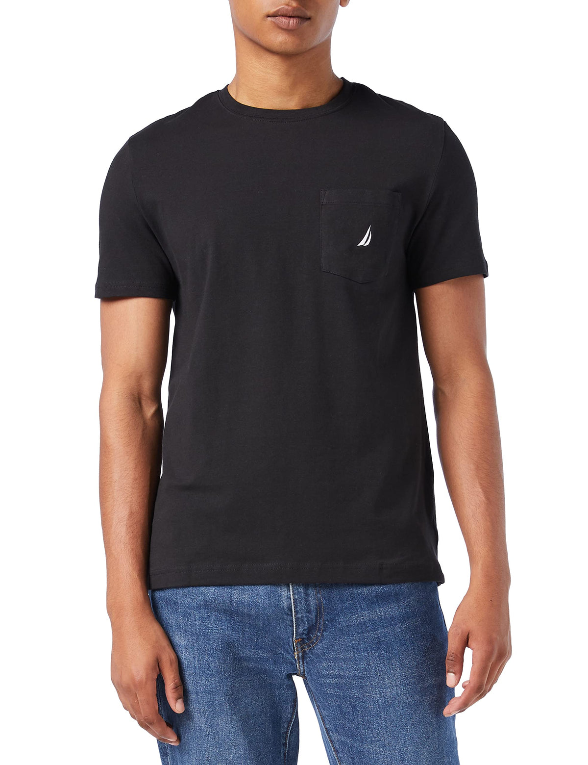 Nautica Men's Solid Crew Neck Short Sleeve Pocket T-Shirt, Black, Large
