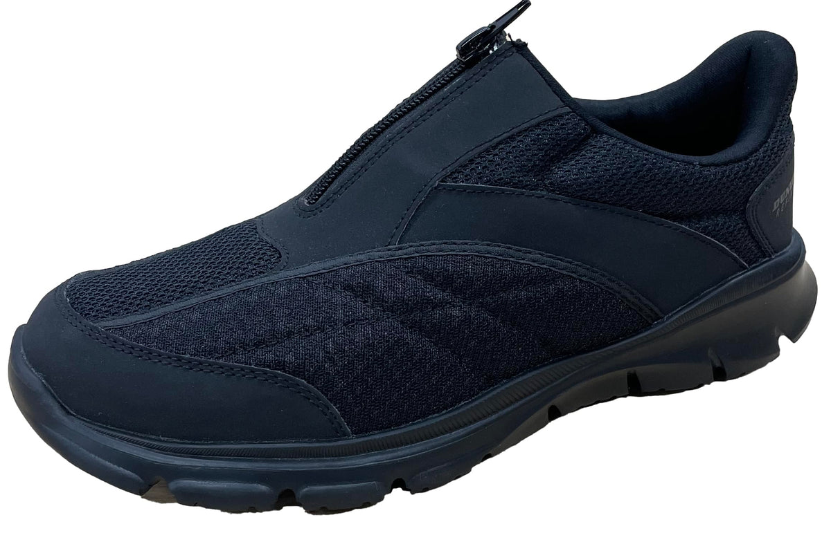 Dunlop Refind DR3001 Men's 4E Sneakers, Wide, Slip-on, Zippered, Walking Shoes, Black, 24.0 cm 4E