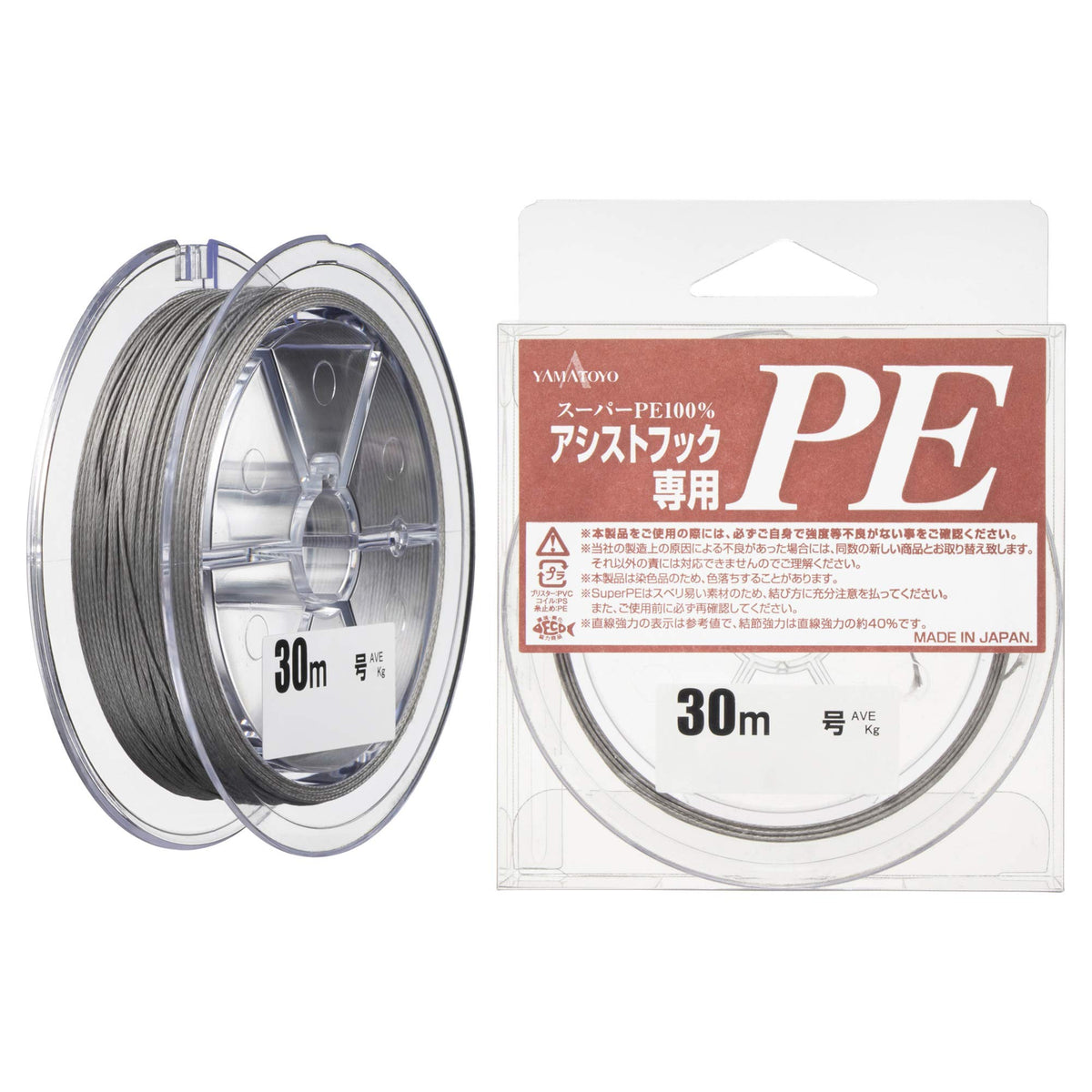 YAMATOYO PE Line Assist Hook Dedicated PE 98.4 ft (30 m), No. 16, 154.3 lbs (70 kg), 4 Pieces, Gray