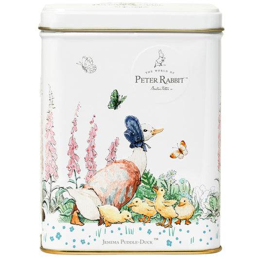 New English Teas Peter Rabbit Tea Tin with 40 English Earl Grey Tea Bags – Classic Jemima Puddle-Duck Design – Traditional British Storybook Gift