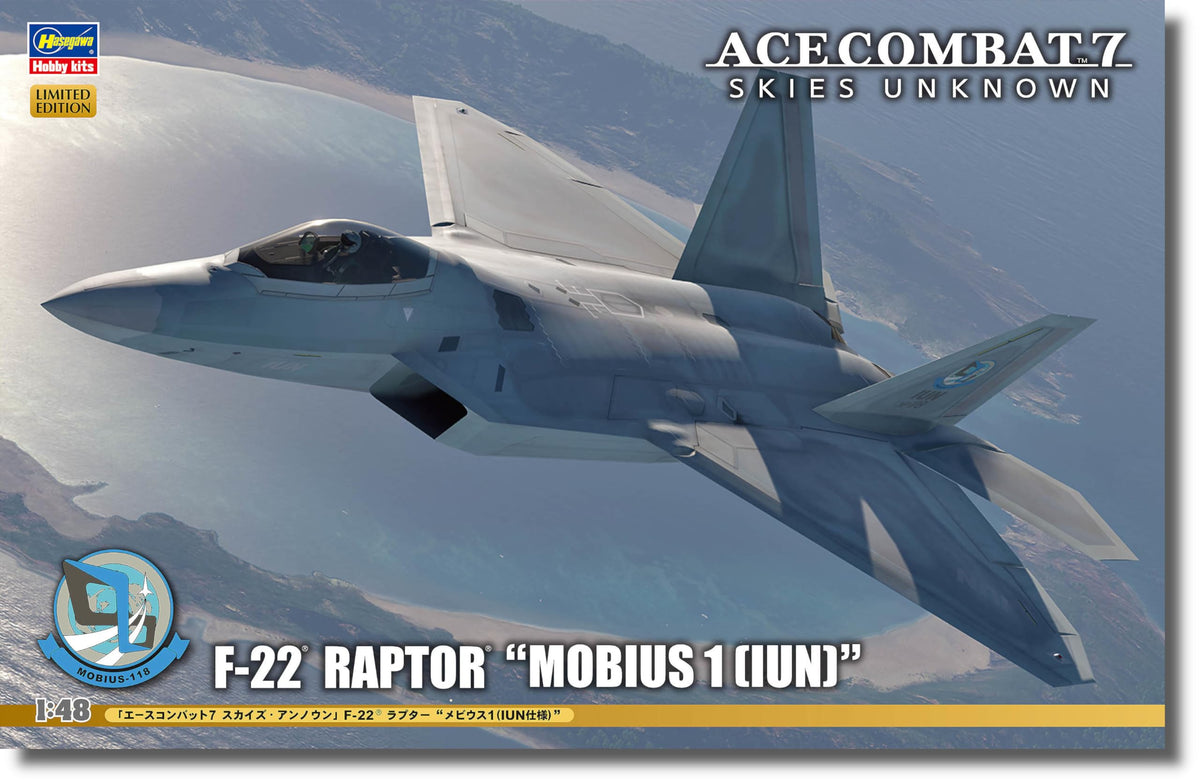 Hasegawa 1/48 F-22 Raptor Mobius 1 [IUN] Ace Combat Skies Unknown Scale Model Kit