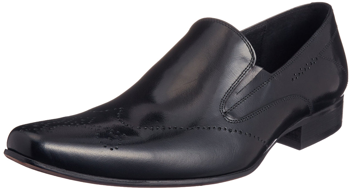 Lucius Medallion Wing Tip Genuine Leather Slip-on, Black, 25.5 cm
