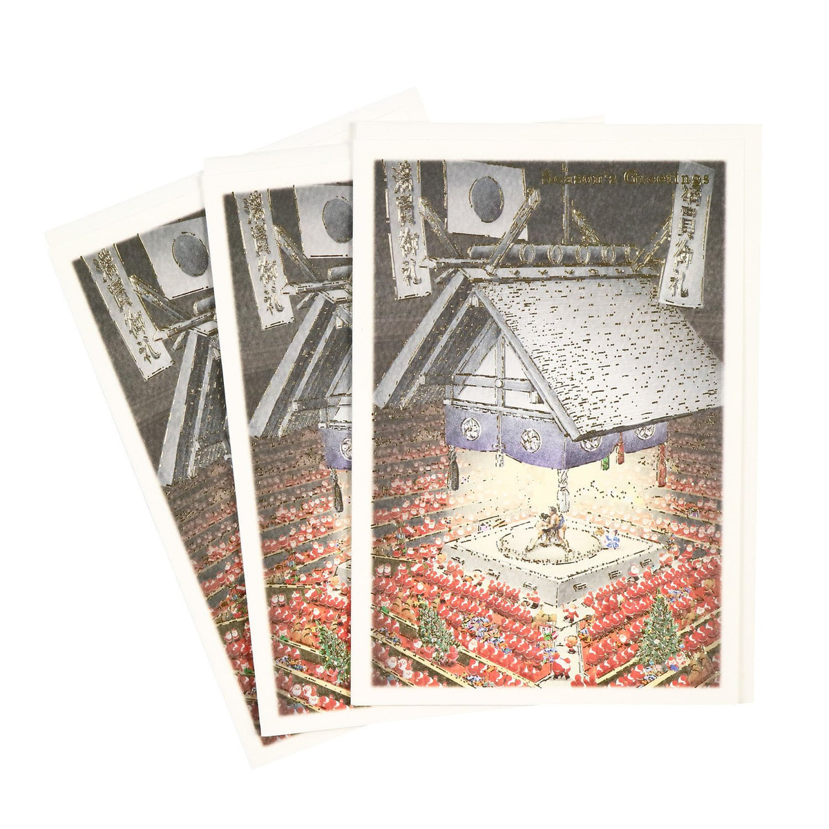 Mini Santa Greeting Life Christmas Cards Set of 3 Japanese Style Sumo SJ-32-AM