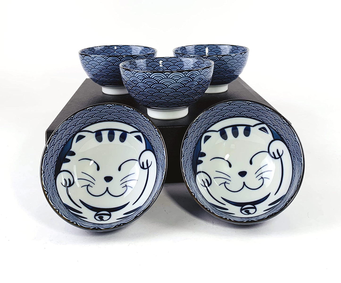 JapanBargain 4692, Set of 5 Japanese Porcelain Bowls Set, Soup Bowls and Rice Bowls, Gift Boxed, Made in Japan, Maneki Neko