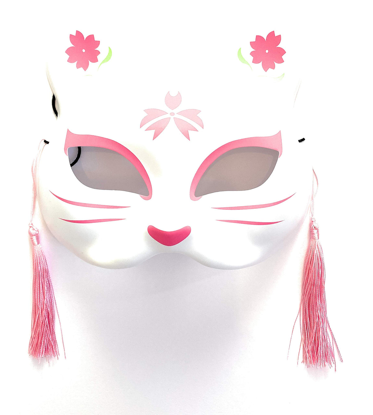 happy happy Kitsune Fox Neko Cat Mask for Christmas Costume, Animal Cosplay Kabuki Half Face Cat Masks Masquerade Party sakura, White, Regular 1 size only