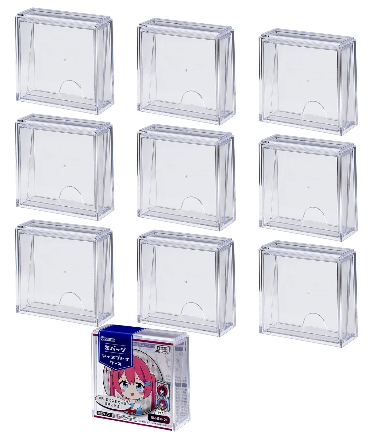Inomata Chemical 3850 Can Badge Display Case, Pack of 10, Made in Japan, Clear, 3.2 x 1.2 x 3.1 x 3.1 inches (8.1 x 3.1 x 7.8 cm), Compatible Size: Diameter Up to 2