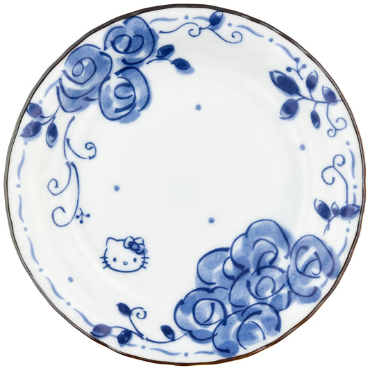 Sanrio 307135 Hello Kitty Blue Rose (Dyed) 5-Size Plate (with Gift Box), Diameter 6.5 inches (16.5 cm), White