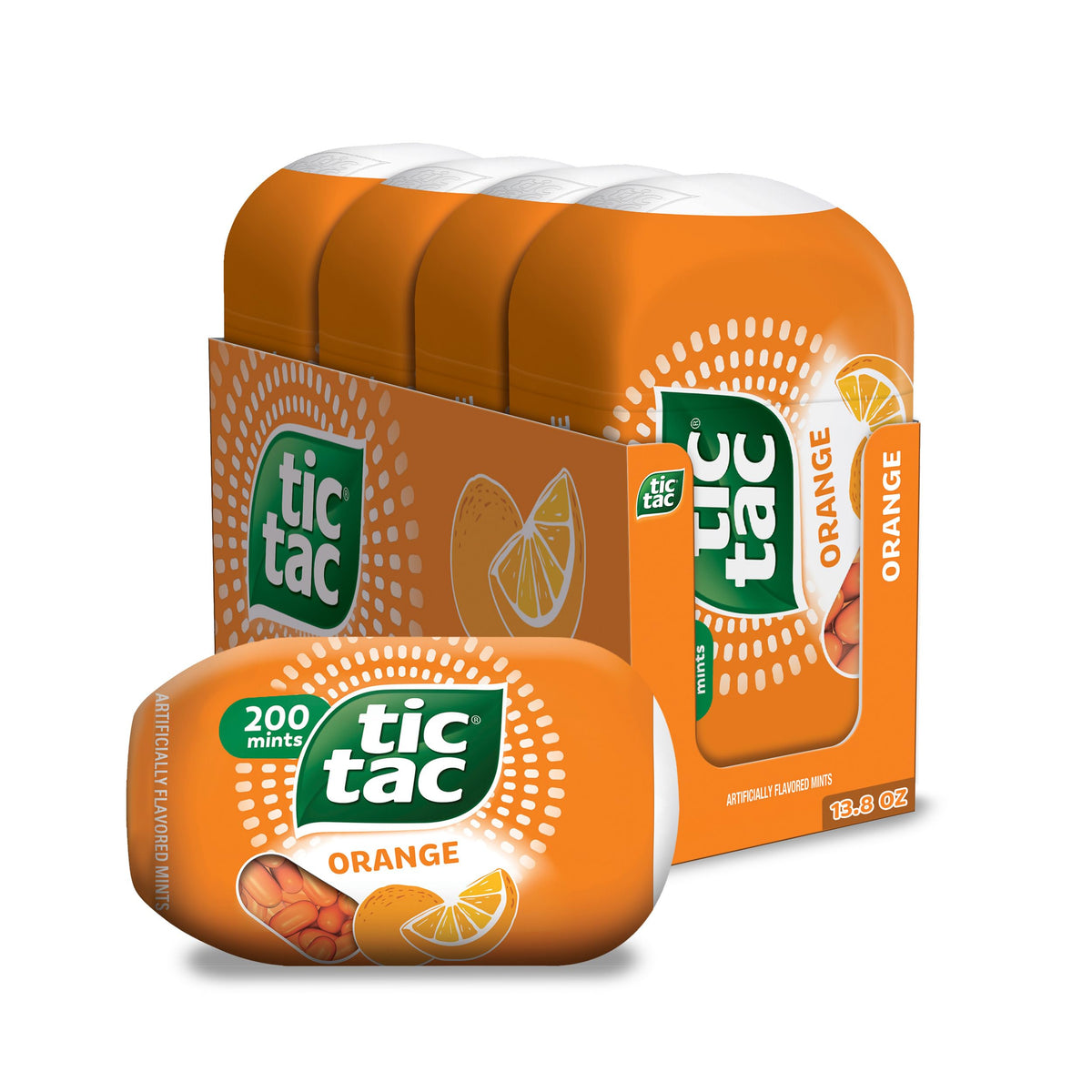 Tic Tac Orange, On-the-Go Pocket-Sized Mints, 200 pieces, 4 Bottle Packs, 3.4 oz Each