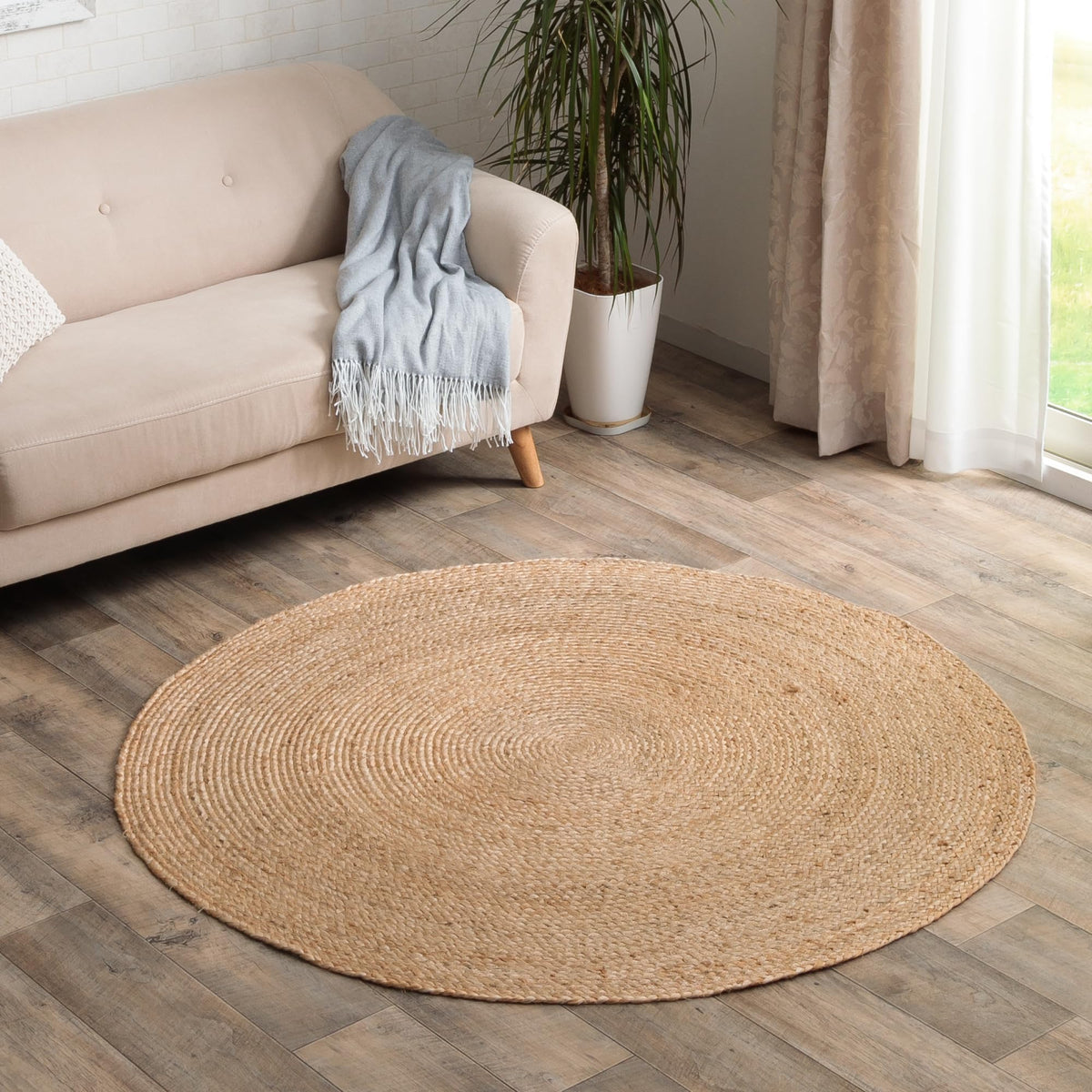 Ikehiko #1072760017209 Natural Jute Rug, Approx. 39.4 inches (100 cm), Round, Nordic Natural Rug, Breathable, Durable, Resort Mat, Stylish