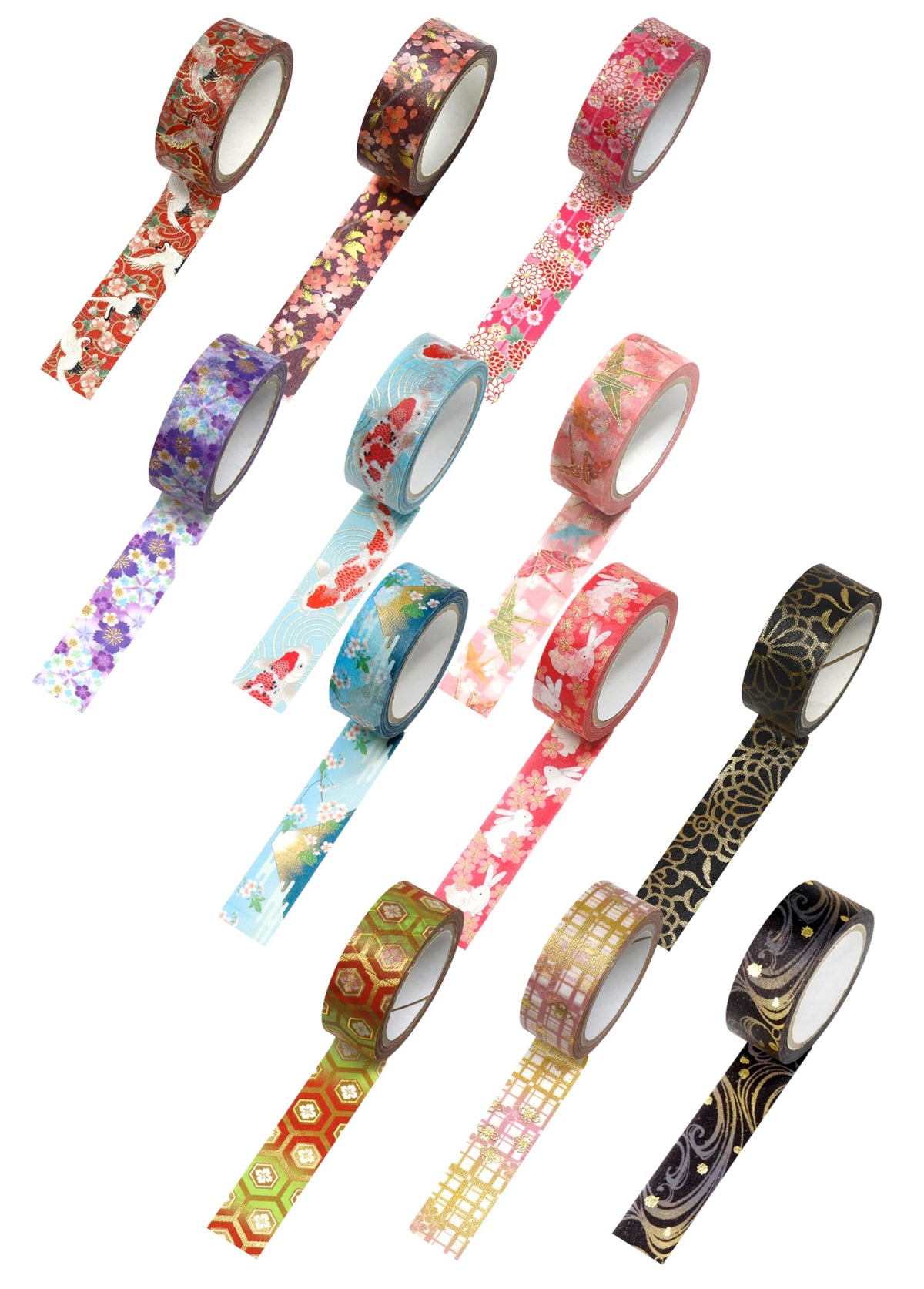 カミイソ産商(Kamiiso) Kimono Beauty Masking Tape Set of 12 Paulownia Boxes, 0.6 inch (15 mm) Width x 7 Rolls