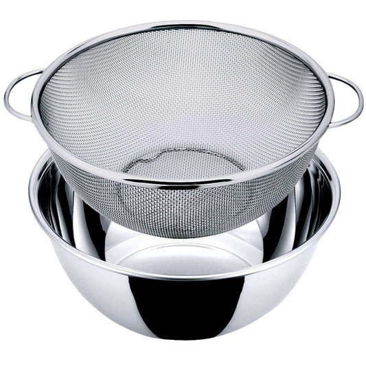 Nagao Tsubamesanjo Deep Bowl Colander Set, Standard, Outer Diameter 7.9 inches (20 cm), 18-8 Stainless Steel, Made in Japan