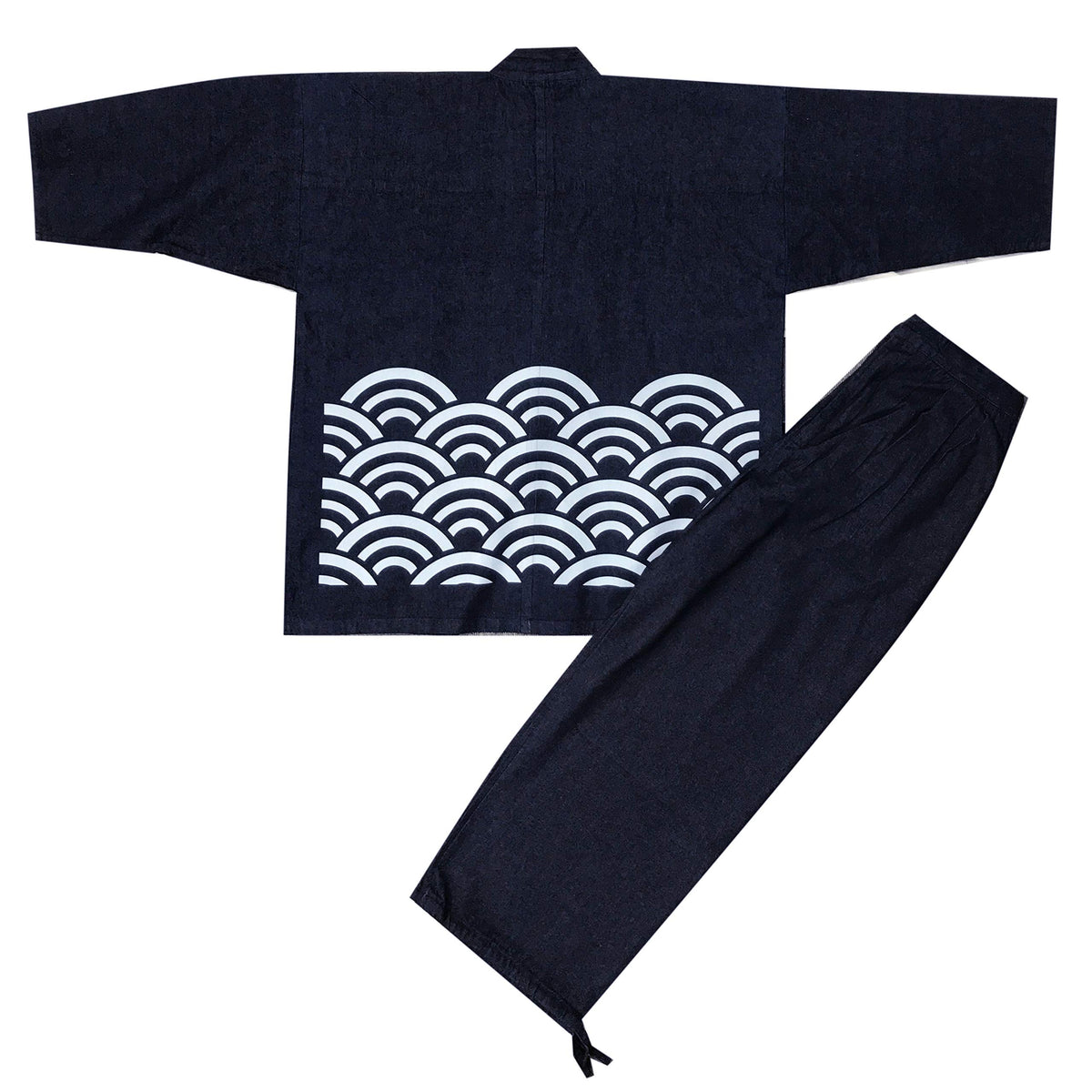 Edoten] Japan 100% Cotton Denim Samue Japanese Pattern Printed Navy Seigaiha M