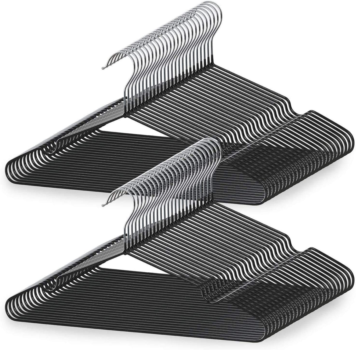 tkone Non-Slip Heavy Duty Clothes Hanger, Special PVC Rubber Finish, Laundry, Multi-Functions, Anti-Slip, Anti-Deformation, Bending Resistance, Super Strong Load, Dry and Wet Use, Fashion, Set of 50, Black