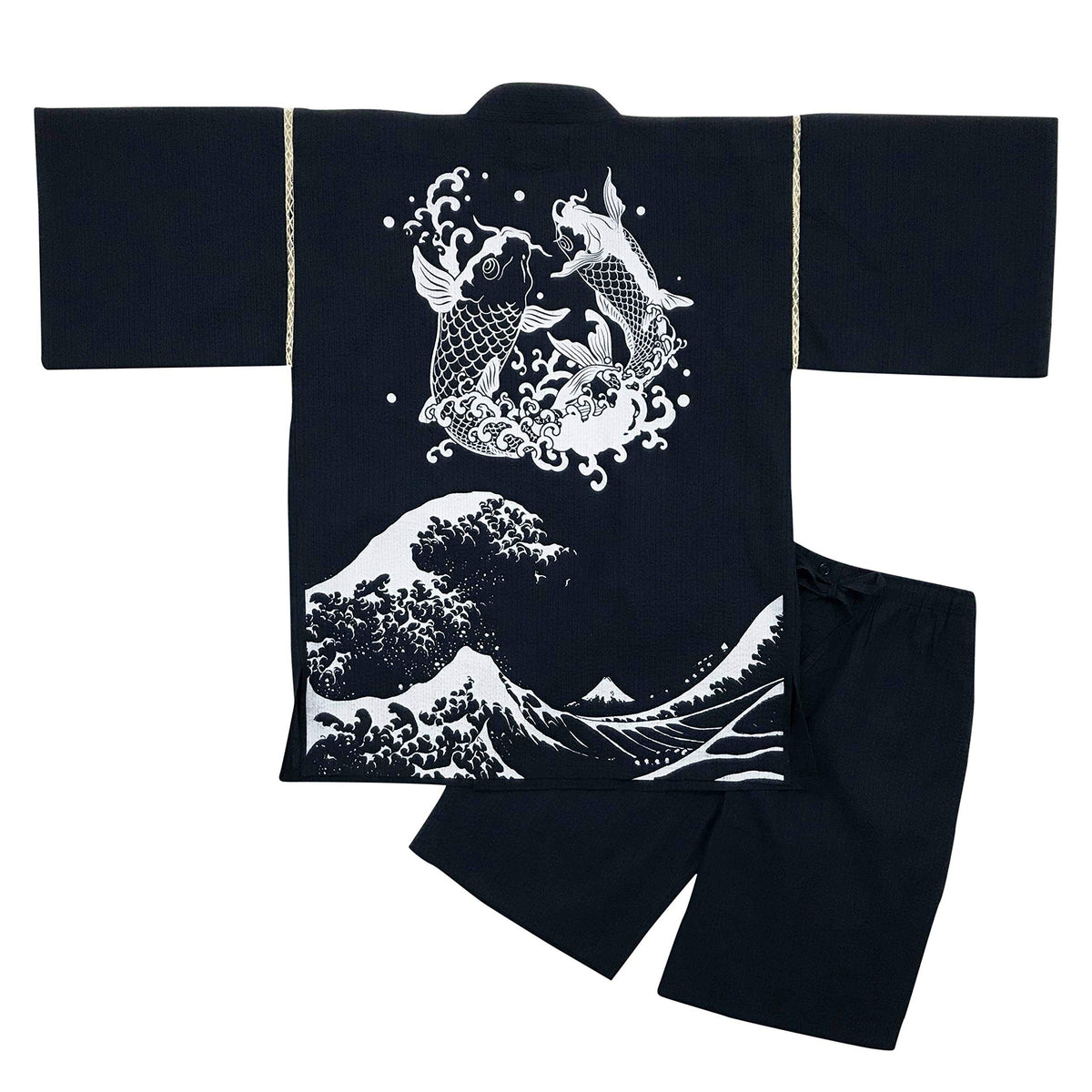 Edoten Japan 100% Cotton Jimbei Original Printing Wave and Climb Navy XL