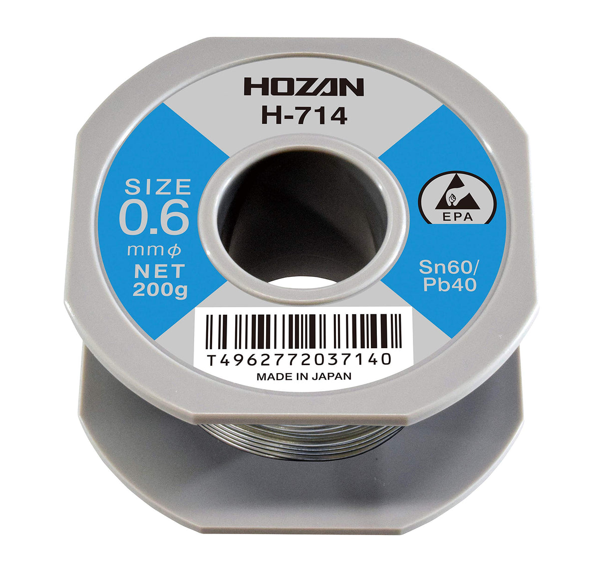 Hozan H-714 Solder, 60% Tin, 40% Lead, Weight: 7.1 oz (200 g), Length: 35.4 ft (95 m), Wire Diameter: 0.02 inch (0.6 mm)