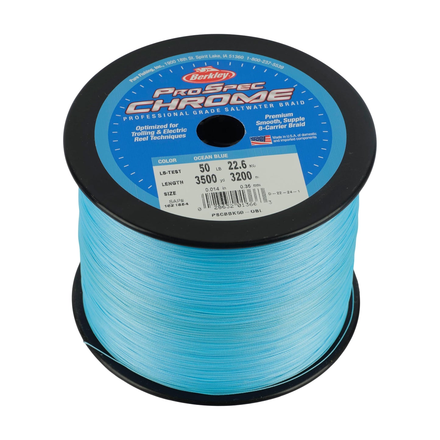 Berkley ProSpec Chrome Braided Fishing Line, Ocean Blue, 50 lb | 22.6 kg, 3500 yd | 3200 m, Suitable for Saltwater Environments