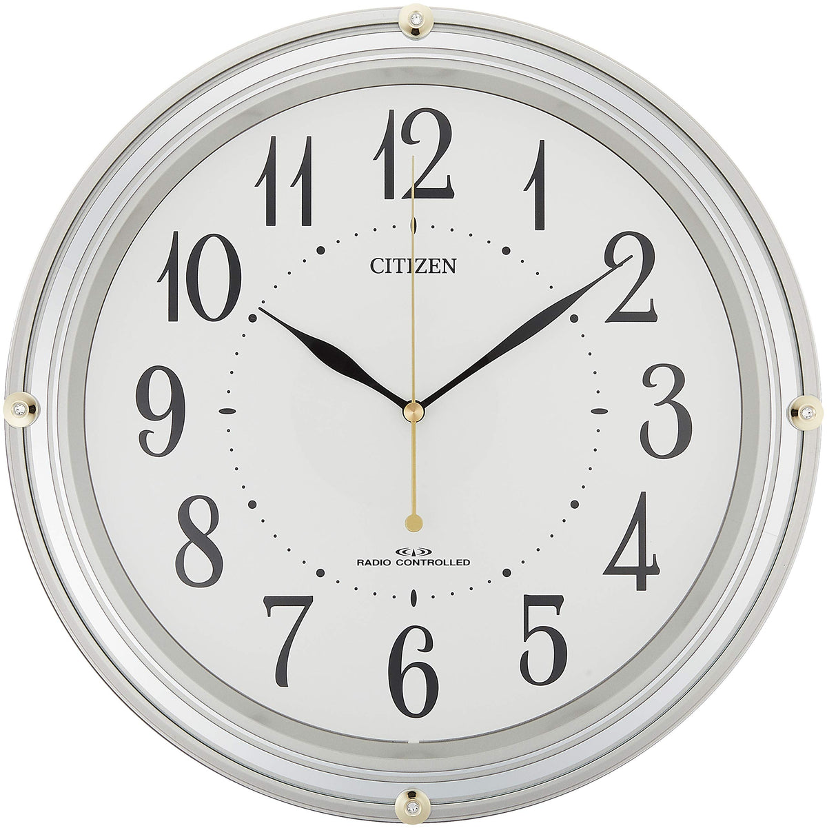 Rhythm Citizen 8MY516-018 Citizen Wall Clock, Radio Clock, Analog, Continuous Second Hand, Crystal, Decoration, Elegant Mirror Print, Gold, 12.6 x 12.6 x 1.8 inches (32.0 x 32.0 x 4.7 cm)