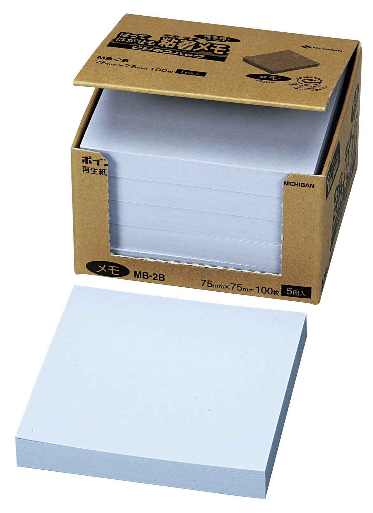 Nichiban MB-2B Sticky Notes, Point Notes, 3.0 x 3.0 inches (75 x 75 mm), 100 Sheets x 5 Notebooks, Blue