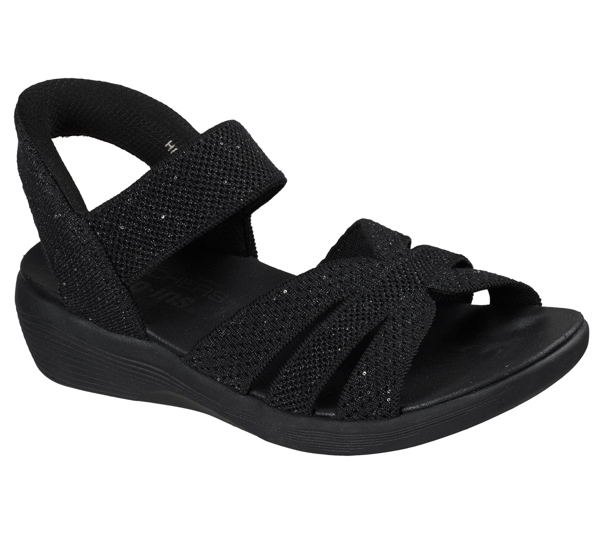 Skechers Women's ARYA - SPARKLING PRAISE Hands Free Slip-Ins, Sparkle knit strappy sandal, Black/Black, 8M