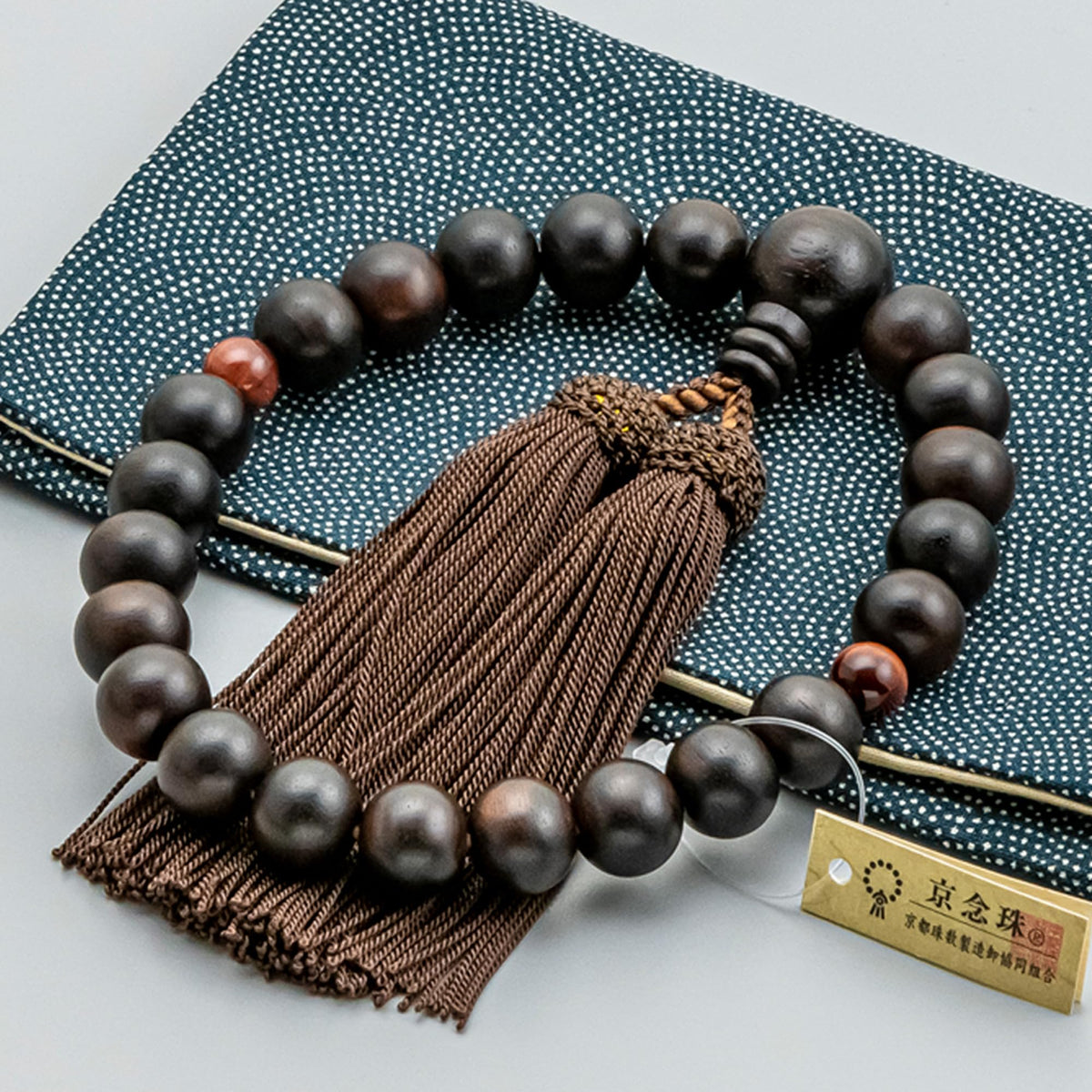 Online Exclusive Buddhist Rosary Bag Included, for Funerals, Memorial Services, Made in Japan, Can Be Used in All Sects, Men's, Striped Ebony, Ten-Red Tiger Eyes, Pure Silk, Comes with Prayer Bag