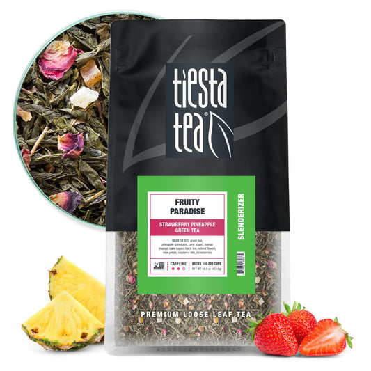 Tiesta Tea - Fruity Paradise, Mother's Day Loose Leaf, Strawberry Pineapple Green Tea, Premium Medium Caffeinated Green Blend, Make Hot or Iced & Brews Up to 200 Cups, 16oz Resealable Bulk Pouch