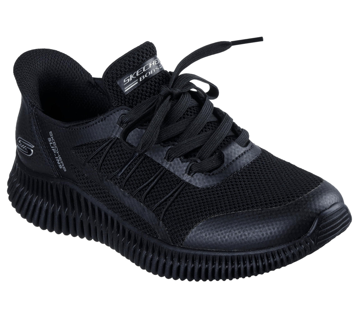 Skechers Women's Bobs Geo Lite Divine Pace Trainers, Black Knit, 8.5 US