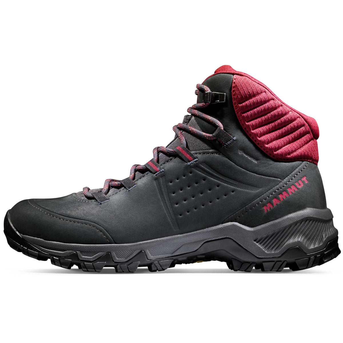Mammut Women’s Nova IV Mid GTX Hiking Shoes, Black, Vibram Sole, 3D Memo Foam, Gore-TEX Waterproof, terracare® Nubuck Leather, Lightweight Day Hike Comfort, Black-Blood Red, 7